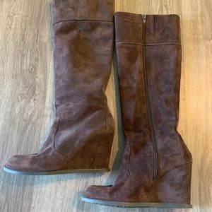 Suede wedge knee high boot